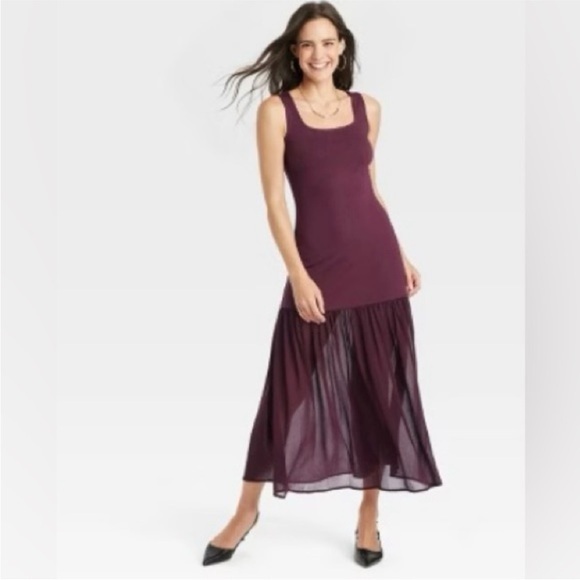 NWT A New Day Womens Drop Boho Beachy  Maxi Dress Burgundy Size M - Picture 1 of 10